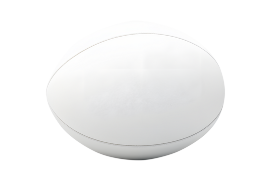 New rugby ball white isolated on cut out PNG or transparent background. Rugby football Play on large stadium lawn. Sport that originated from school. Rugby union is popular sport all over world.