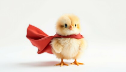 Cute Superhero Chick in Red Cape Adorable Baby Chicken Image