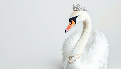 Obraz premium Elegant Swan with Crown and Pearls Stunning Bird Photography