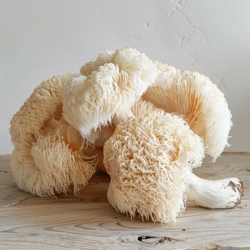 Fresh Organic Lion s Mane Mushrooms on Rustic Wooden Tabletop