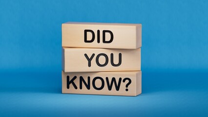 Did you know symbol. Wooden blocks with words Did you know.Business and Did you know concept. Copy space.3D rendering on blue background.
