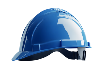New blue safety helmet isolated on cut out PNG or transparent background. Safety construction worker hats. Construction team must have quality. Whether engineering, construction workers.