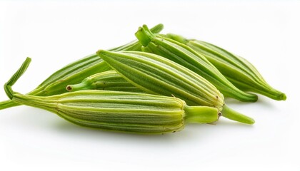 Obraz premium Fresh green vegetable pods on white background.