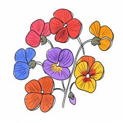 Obraz premium Vibrant cluster of pansies in various colors, showcasing playful beauty