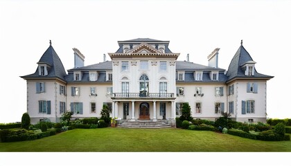Grand European-style mansion on a manicured lawn.