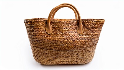 Fototapeta premium Stylish woven tote bag with leather handles. Perfect for summer!