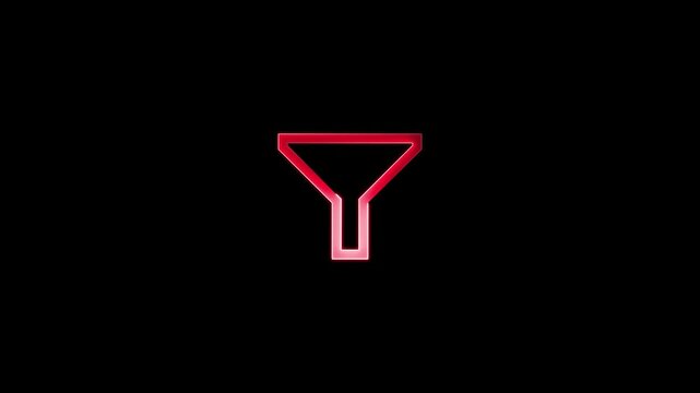 funnel or filter icon. Funnel blue glowing neon icon. Purple neon style on black background.ai