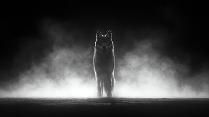 Lone wolf night fog dramatic wildlife poster