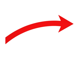 Bright Red Curved Arrow on transparent Background Pointing Right

