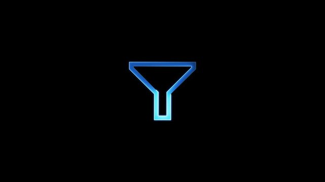 funnel or filter icon. Funnel blue glowing neon icon. Purple neon style on black background.ai