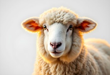 Fototapeta premium Golden-Lit Sheep Portrait: A Serene and Gentle Animal Study