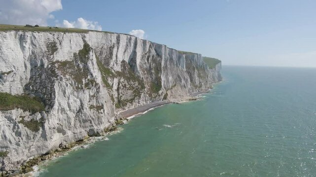Cinematic drone shot of the White Cliffs of Dover in Summer. 2 of 5