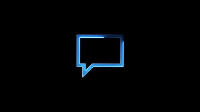 Neon Message box icon. Animated glowing neon SMS icon on black background.  Futuristic laser background. Seamless loop. 4k video