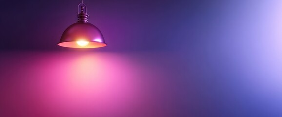 Illuminated Elegance: A Pink and Purple Room with a Hanging Lamp