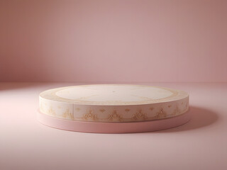 soft pastel pink round product presentation stage podium with design patterns isolated on pink background