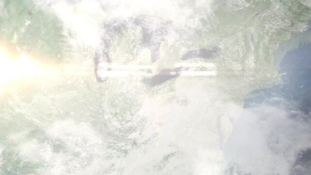 Earth zoom in from space and focus on Elyria, Ohio, USA. Background for travel blog or intro. Satellite view. 3D style animation. Images from NASA.