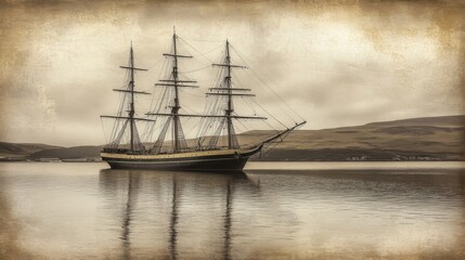 Fototapeta premium Historic Sailing Ship at Sea on a Calm Day