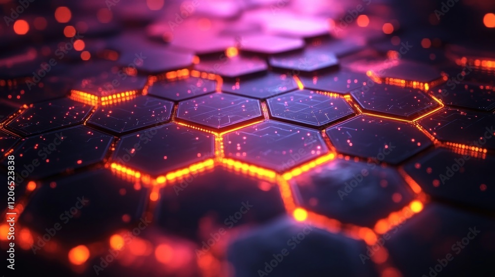 Poster abstract hexagon network: glowing circuits and digital technology
