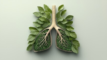 A creative representation of lungs made from leaves and greenery, symbolizing nature and health.