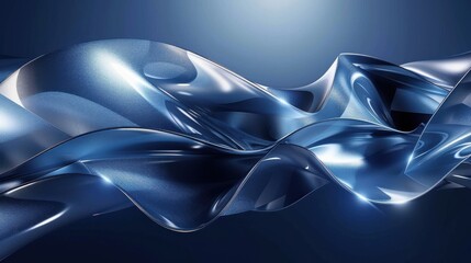 Fototapeta premium Dynamic blue gradients swirl with sleek geometric shapes. Glowing silver accents add a modern touch to this clean abstract background. Professional design.