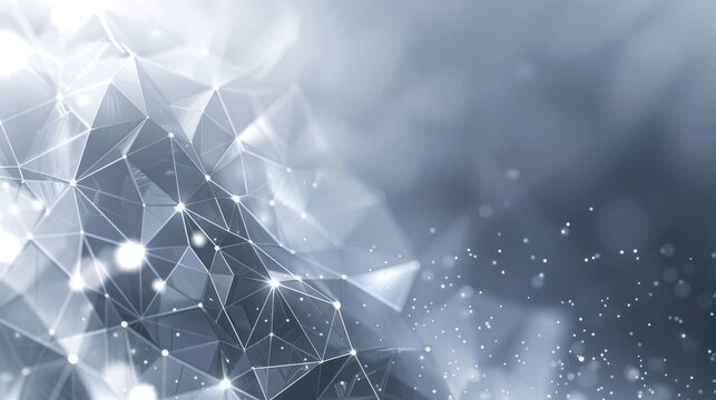 Futuristic grey business backdrop. Sharp polygonal designs blend with subtle metallic accents for a smooth gradient effect.  Abstract, modern, and sophisticated.