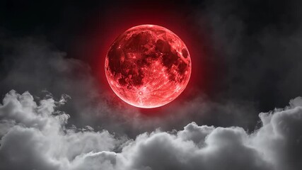 Stunning red moon illuminating a cloudy night sky during a lunar phenomenon in a remote location - Powered by Adobe