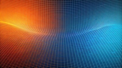 Fototapeta premium Abstract Wavy Grid Pattern in Vibrant Orange and Blue Hues
