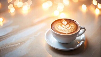 Obraz premium Warm Latte Art in a Cozy Setting with Festive Lights