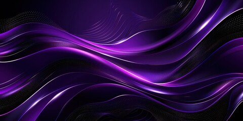 Fototapeta premium Refined abstract business background. Deep purple, cascading waveforms flow smoothly with glowing metallic accents. Elegant and professional.