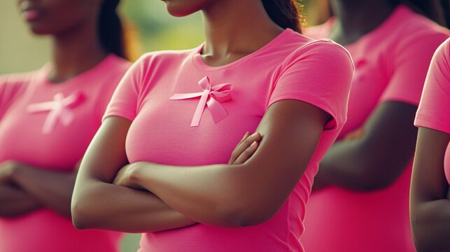 United Women Wearing Pink Shirts to Support Breast Cancer Awareness