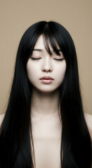 Naklejka premium 黒髪の美しい女性 ビューティー 美容