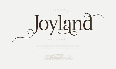 Joyland typography beauty fashion elegant minimalist serif italic fonts decorative wedding vintage retro logos. Minimal luxury font alphabet logo. Vector illustration