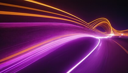 3d Render, Blue purple speed light line through dark background, abstract fast highway patch, hyper speed warp in space with generative ai
