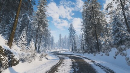 Obraz premium Snowy Forest Road