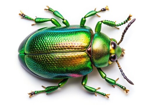 Metallic Green Beetle Chrysanthia Viridissima, False Blister Beetle, Pollen Beetle, Dorsal View, Isolated White Background, Macro Photography, Insect, Nature, Wildlife
