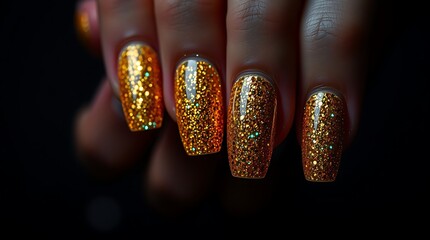 Close-up of golden glitter nails. (1)