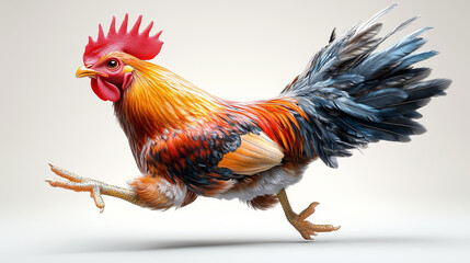 Fototapeta premium Realistic Running Rooster – Side Angle View | Perfect for use in farm-themed projects, educational materials, or wildlife illustrations