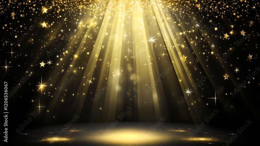 Wall mural a dark background illuminated by golden light beams, creating a luxurious glow and dynamic sparkle o