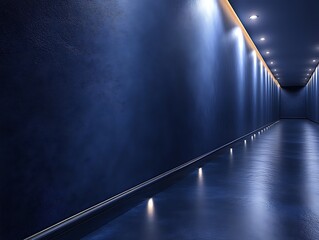 Dark blue corridor with subtle lighting.