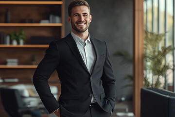 Professional Businessman in Modern Office Setting with Stylish Interior Design