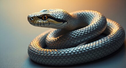 Fototapeta premium Year of the Snake poster,card,banner. A line-art snake with a metallic sheen on a gradient background, leaving room for text.
