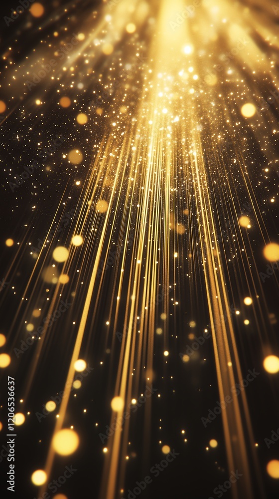 Wall mural floating golden light lines on a bright and expansive background, hyperrealistic and elegant for wal