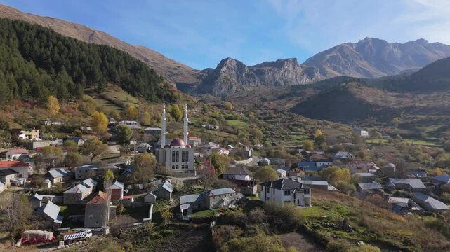 Scenic Aerial View of Radomire, Albania and the Korab Mountains