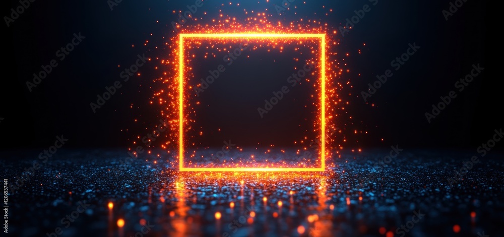 Poster glowing square frame with sparkling particles