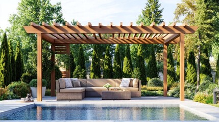 Backyard Oasis with a Wooden Pergola