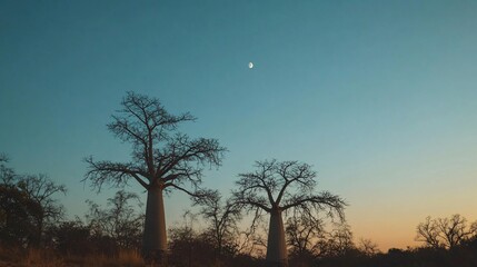 Fototapeta premium Majestic Baobab Trees Under a Golden Sunset