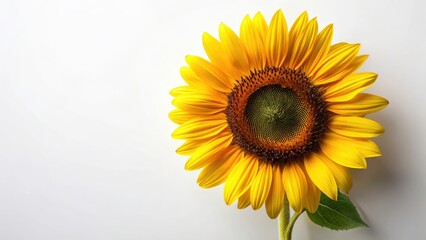 Obraz premium Single Sunflower White Background, Isolated Sunflower Image, Blooming Sunflower, Sunflower Photography, Yellow Sunflower, Floral Photography