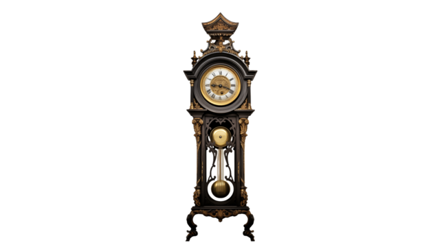 Antique Grandfather Clock Elegant Timepiece isolated on a transparent background