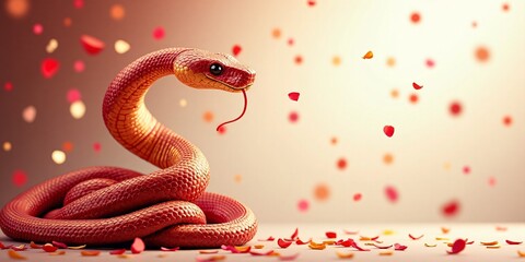 Obraz premium Year of the Snake poster,card,banner. A red and gold snake design with confetti and copy space for text.