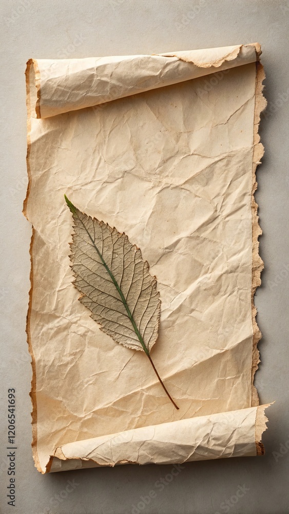 Poster a leaf is placed on a piece of paper that is folded in half